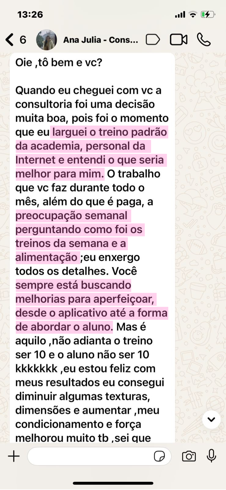 Depoimento de aluna 5