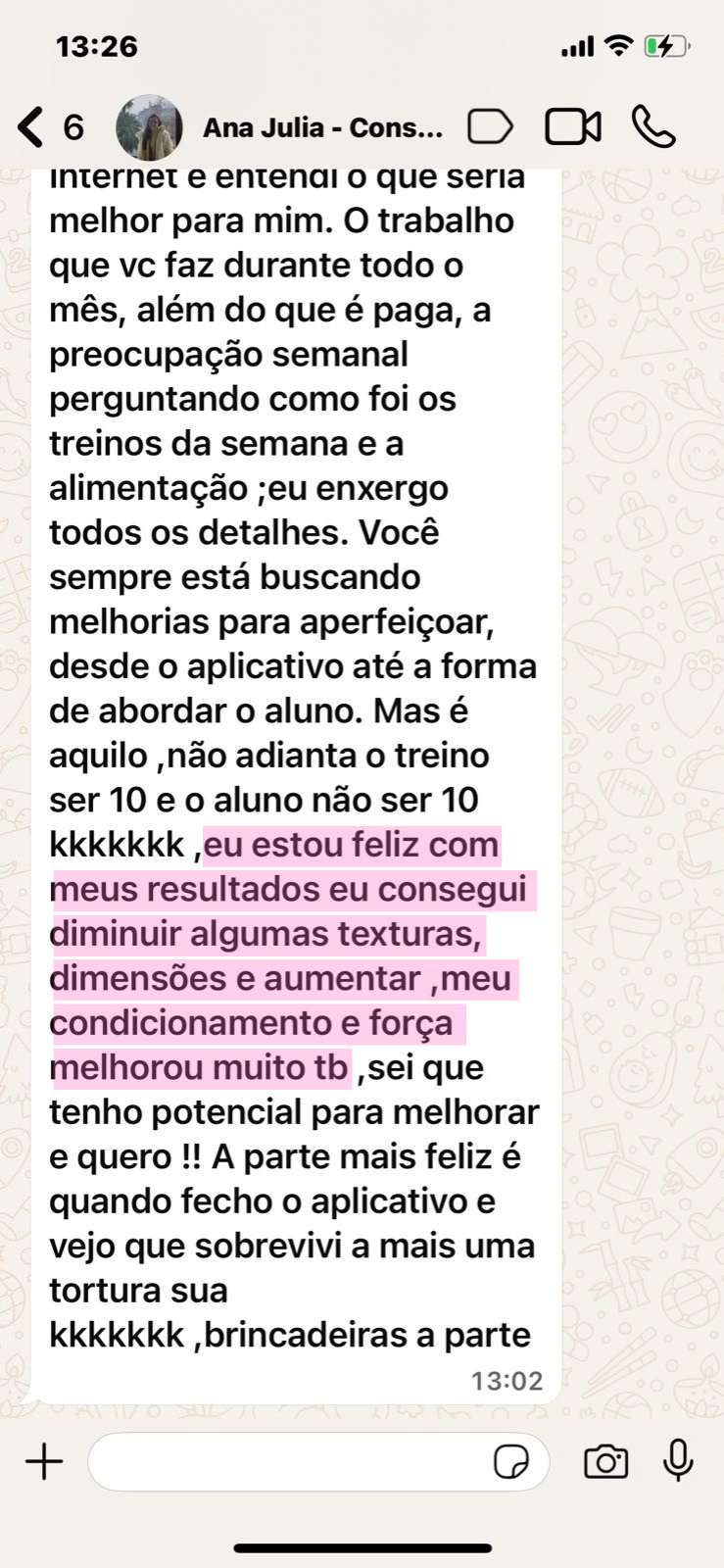 Depoimento de aluna 6